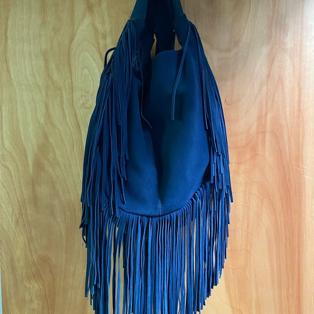 Johnny Was Deep Navy Fringe Shoulder Bag - Picture 3 of 6